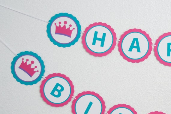 HAPPY BIRTHDAY Banner, Princess Birthday Party, Crown Banner, Princess Banner, Girls 1st Birthday Il_570xn