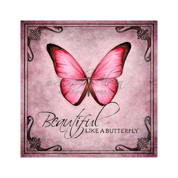 Pink Butterfly Art Beautiful Quote Print Shabby Chic Decor