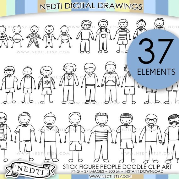 Stick Figure People Male Doodle Clip Art Hand Drawn Clipart