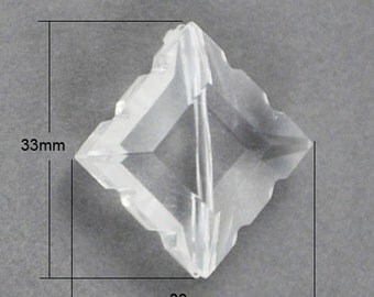 305 - Perle d'acrylique, losange 33x33x10mm, transparent, clair, (6 pièces)