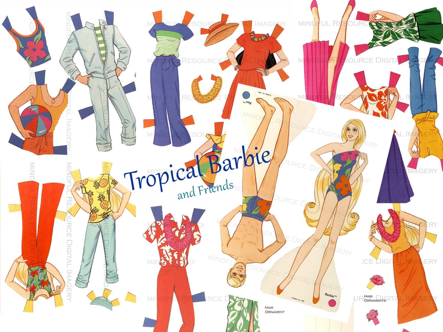 Malibu Barbie Vintage Paper Doll 4 SETs Summer Beach Barbie