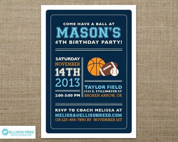 Sports Birthday Invitation - Football Invitation - Basketball Invitation - Baseball Invitation - First Birthday Invitation - Boy Birthday Il_570xn