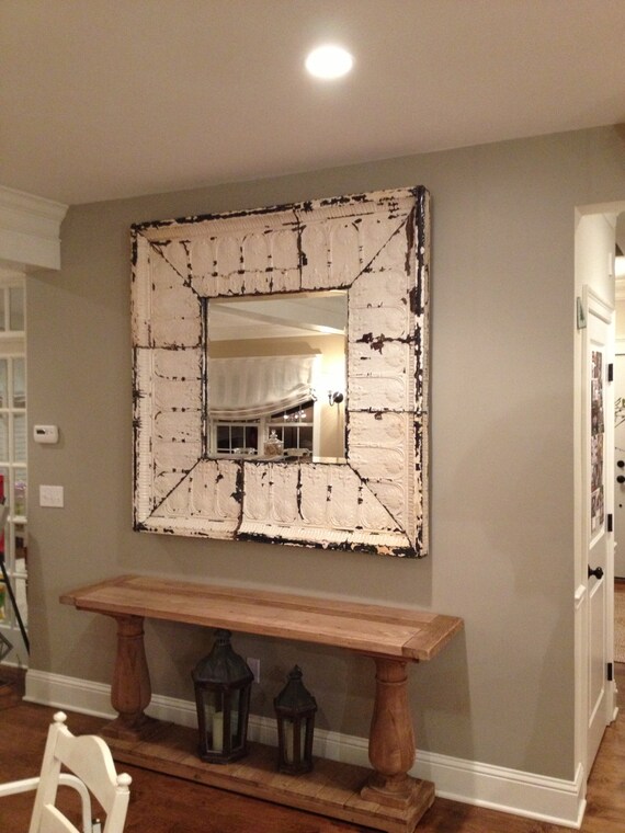 Items similar to Reclaimed Tin Framed Mirror 60 x 60 on Etsy