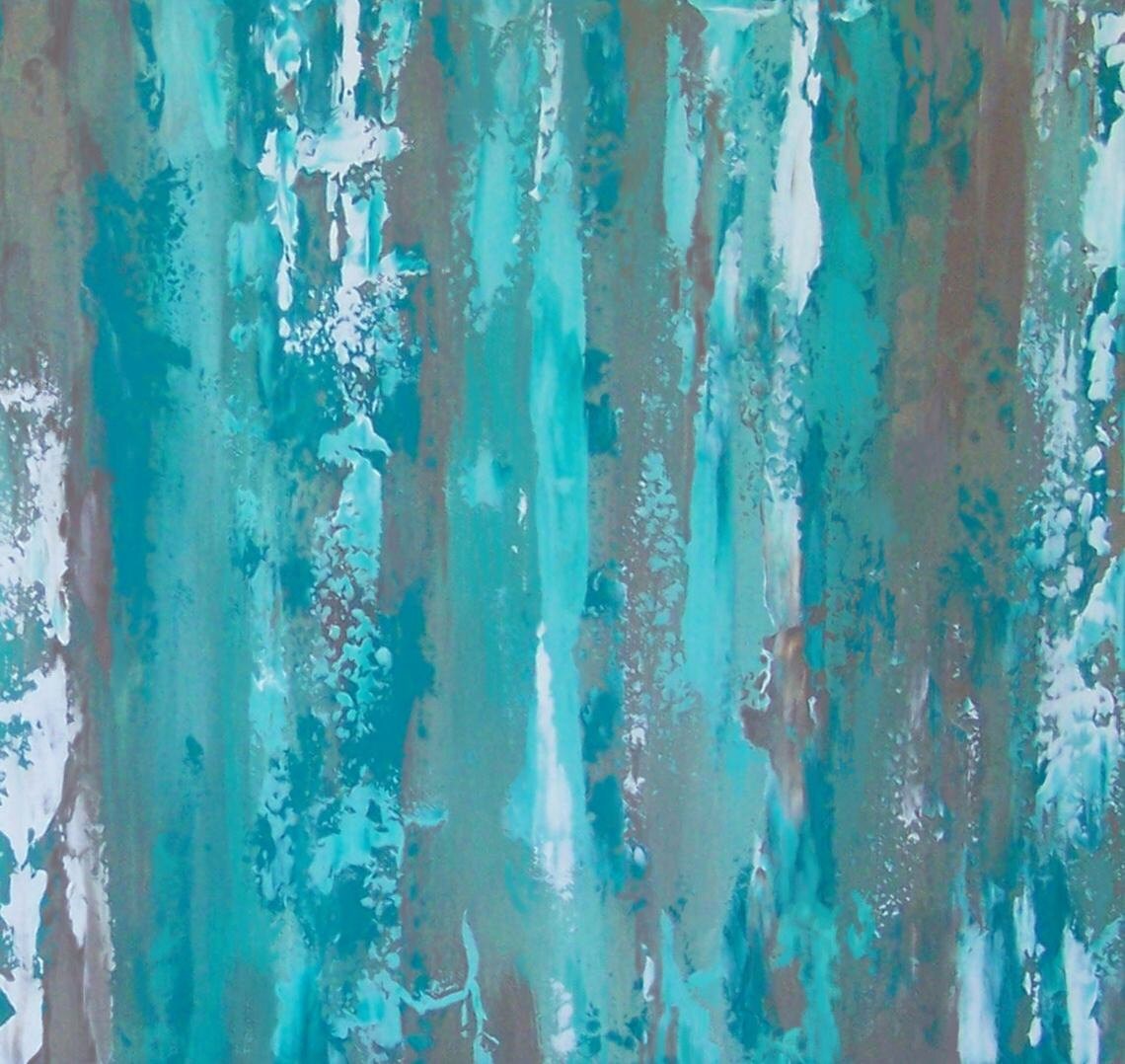 Teal abstract art print Aqua wall art Blue & brown artwork