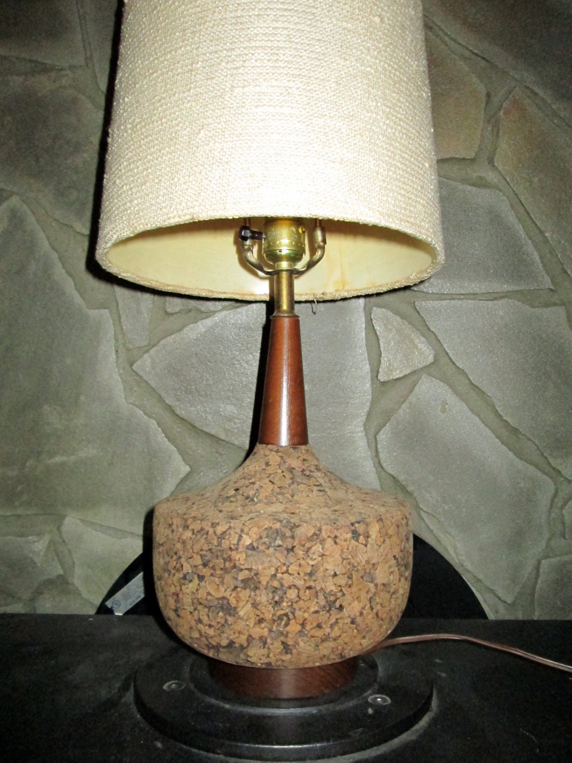 Retro cork Lamp with lampshade vintage all original 1960