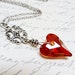 Red Crystal Heart Pendant / Valentine / Magma / Sterling Silver Necklace / Antique Victorian Style / Anniversary / SimplyJoli