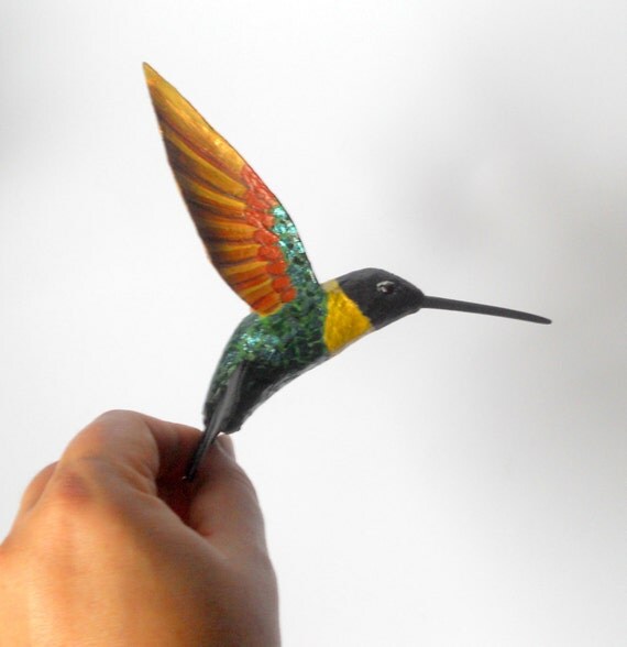 Paper machè Art bird sculpture Hummingbird original