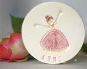 Princess Ceramic Plate Personalized Ceramic Dish Custom Ceramic Flower Girl Ring Dish Pink Pottery