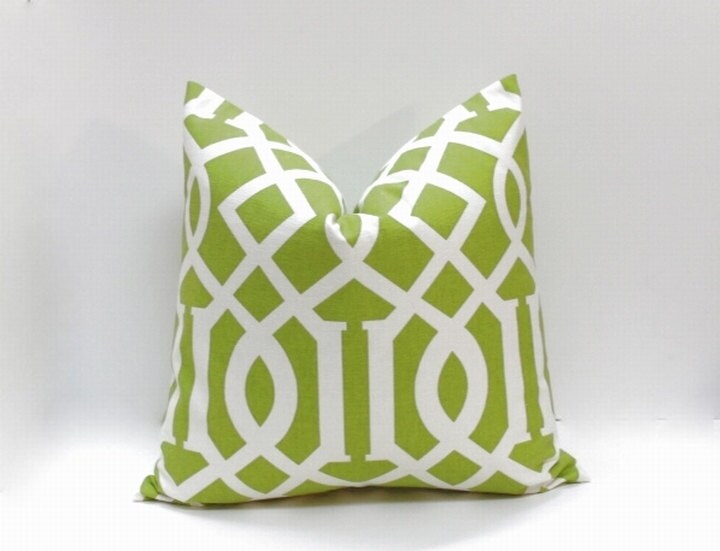 Decorative pillow cover. Apple green large geometric accent