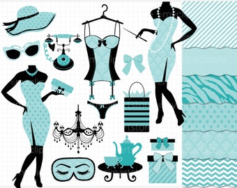 Clipart Combo - Breakfast at Tiffany's / Slumber Party Clip Art / Digital Clipart - Instant Download