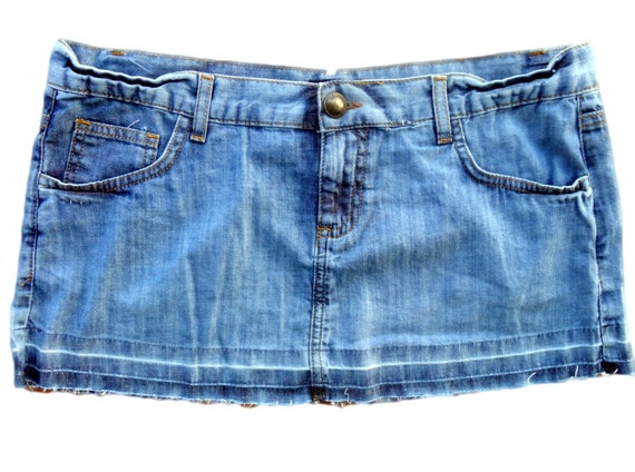 Denim Skirt Blue Jean Skirt Micro Mini Ripped Skirt Short Jean