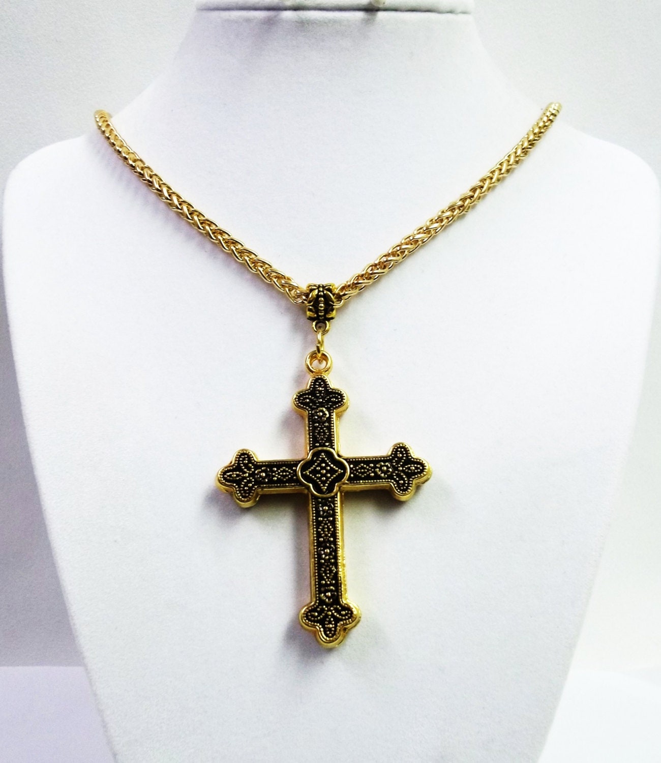 Double Sided Gold Plated Cross Pendant Necklace for Men