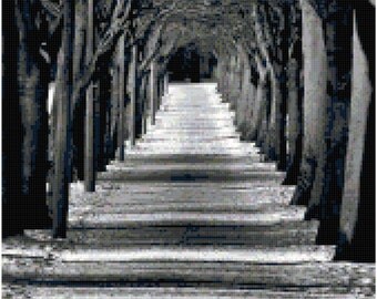 Long Lonely Road Landscape Counted Cross Stitch Pattern Chart PDF Download by Stitching Addiction