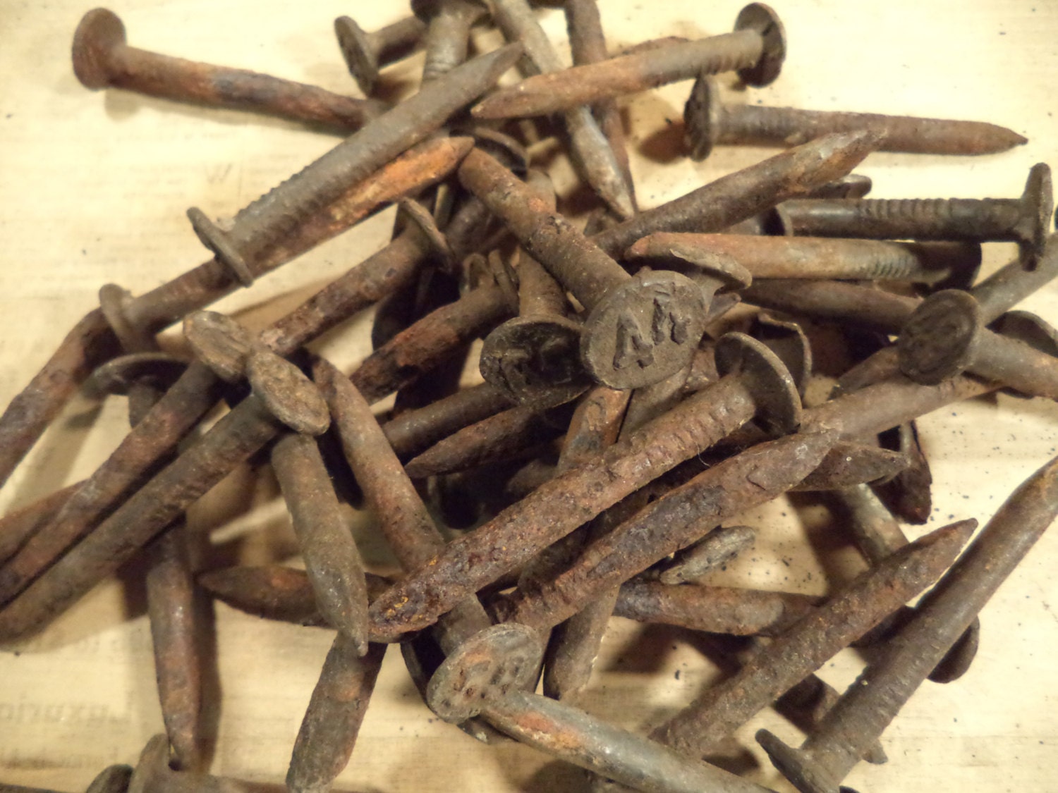 antique lot of 51 railroad nails nails with numbers on head