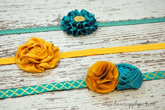 303 New baby headbands diy supplies 261 DIY Headband Kit   3 DIY Baby Headbands   Gold and Peacock / Teal   