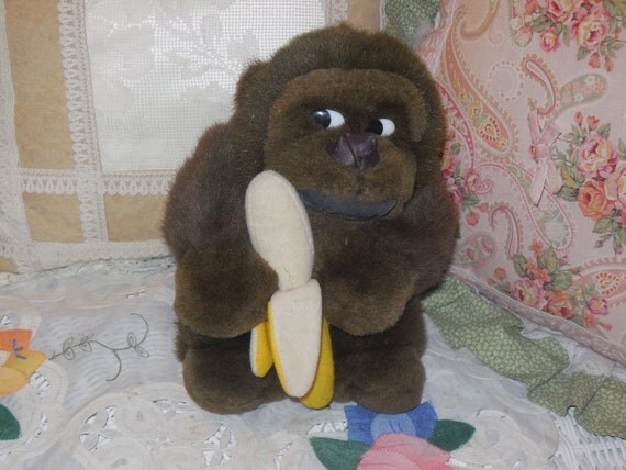 monkey holding banana stuffed animal