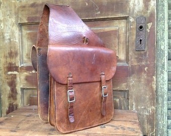 Items similar to Handcrafted Leather Saddle Bag - Hand Tooled and Hand ...