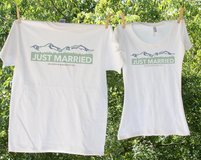 Just Married Mountain Theme Personalized with Location / SET of 2 - TW