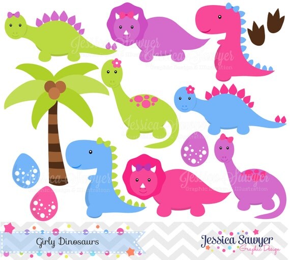 INSTANT DOWNLOAD Girls Dinosaur Clipart Dinosaurs for girls