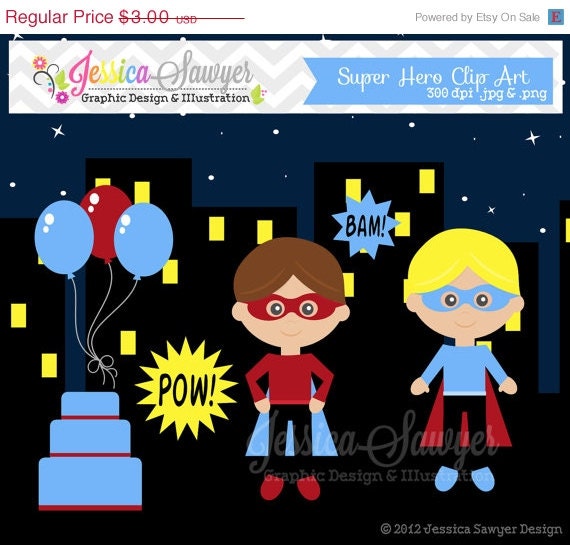50% OFF - INSTANT DOWNLOAD, super hero birthday clip art for personal and commercial use, scrapbooking, blog design Il_570xn