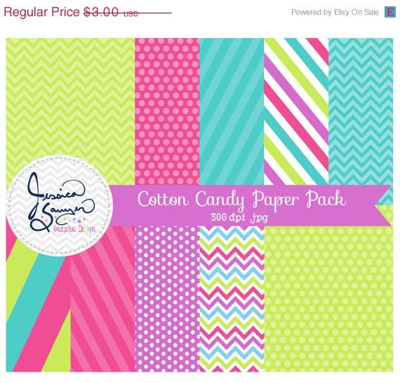 50% OFF - INSTANT DOWNLOAD, cotton candy paper pack for commercial or personal use, scrapbooking, printable party, backgrounds Il_570xn