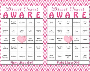 60 Breast Cancer Awareness Month Bingo Cards - Printable Pink Ribbon Event Activity - Instant Download - Think Pink Ta-tas October BCA001