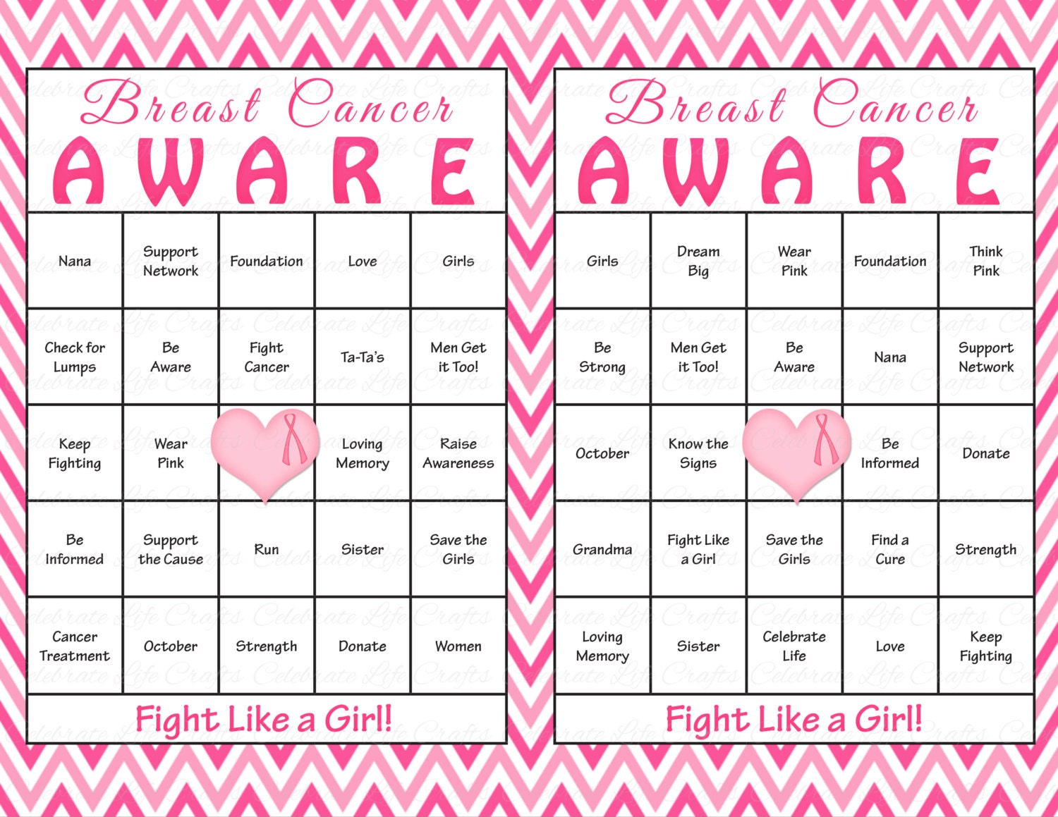 60 Breast Cancer Awareness Month Bingo Cards Printable Pink