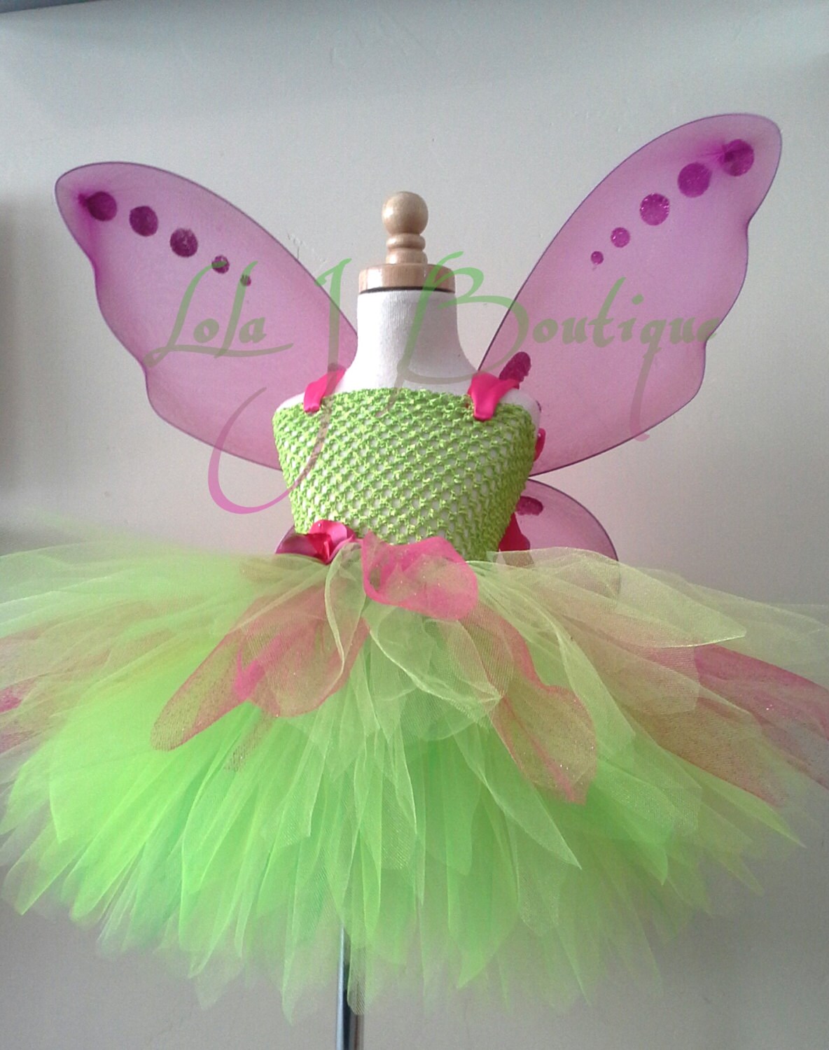 Fuchsia Pink Tinkerbell Tutu Costume Dress SET by LolaJBoutique