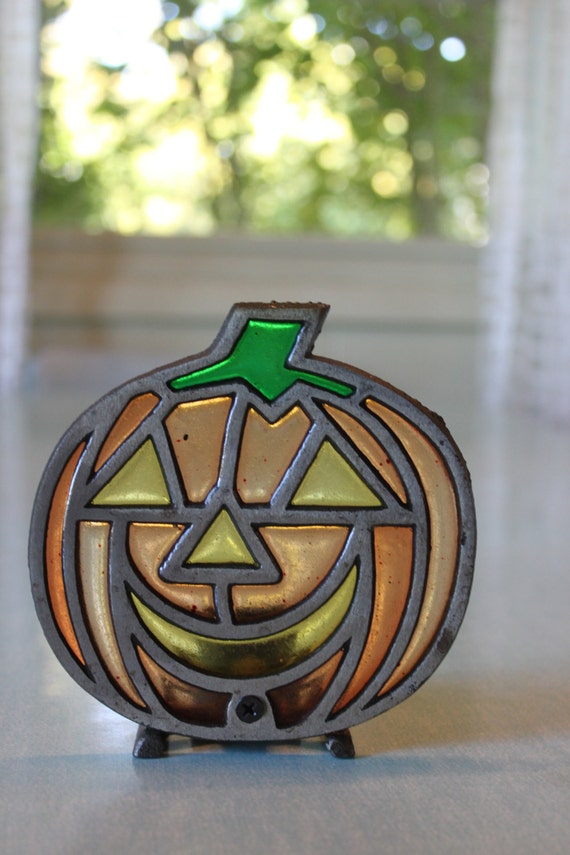 Vintage Stained glass Jack O Lantern Pumpkin by SpeckledChicken