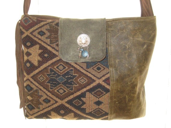 Southwest tribal leather bag distressed by CatzStitchedFantasy