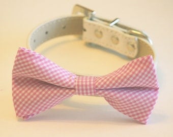 Pink dog Bow tie,Pink Dog Bow Tie with high quality white leather collar, Cute Dog Bow tie,Pink Wedding accessory