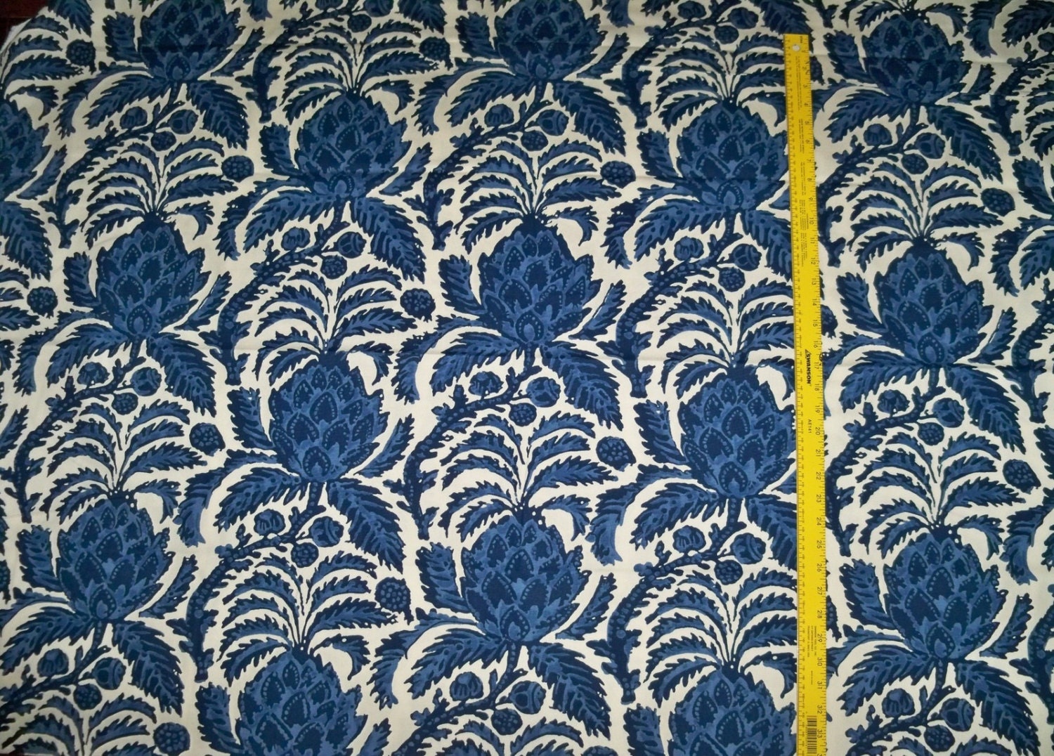 BRUNSCHWIG & FILS Jacobean Toile Fabric 10 Yards Navy Blue