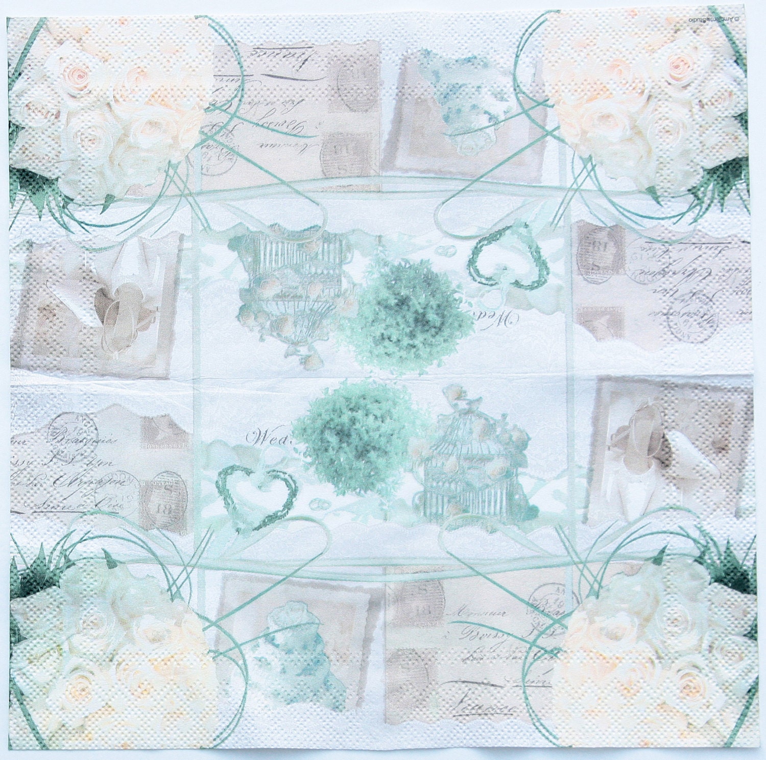 Paper napkin serviette for decoupage (cocktail) x 1 Wedding Memories No