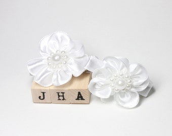 Flower girl/ Wedding/Christening hair clips - white satin flowers