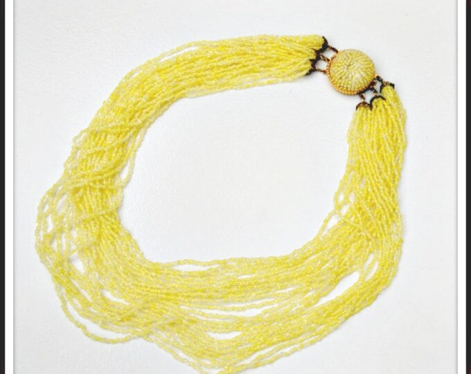 Vintage Yellow Torsade Glass Bead Italian Necklace