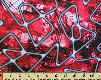 polyester spandex material lycra swimwear stretch fabric - black red gray white abstract design 1/2 Yard - 18 inches long X 55 inches wide
