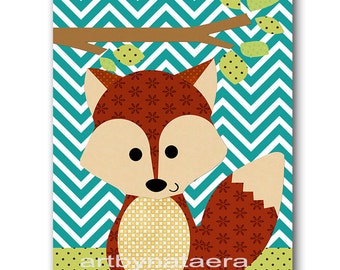 Kids wall art Fox Nursery Baby Nursery Art Decor Baby Boy Nursery Decor Kids Art Baby Room Decor Nursery Print Boy Print blue green