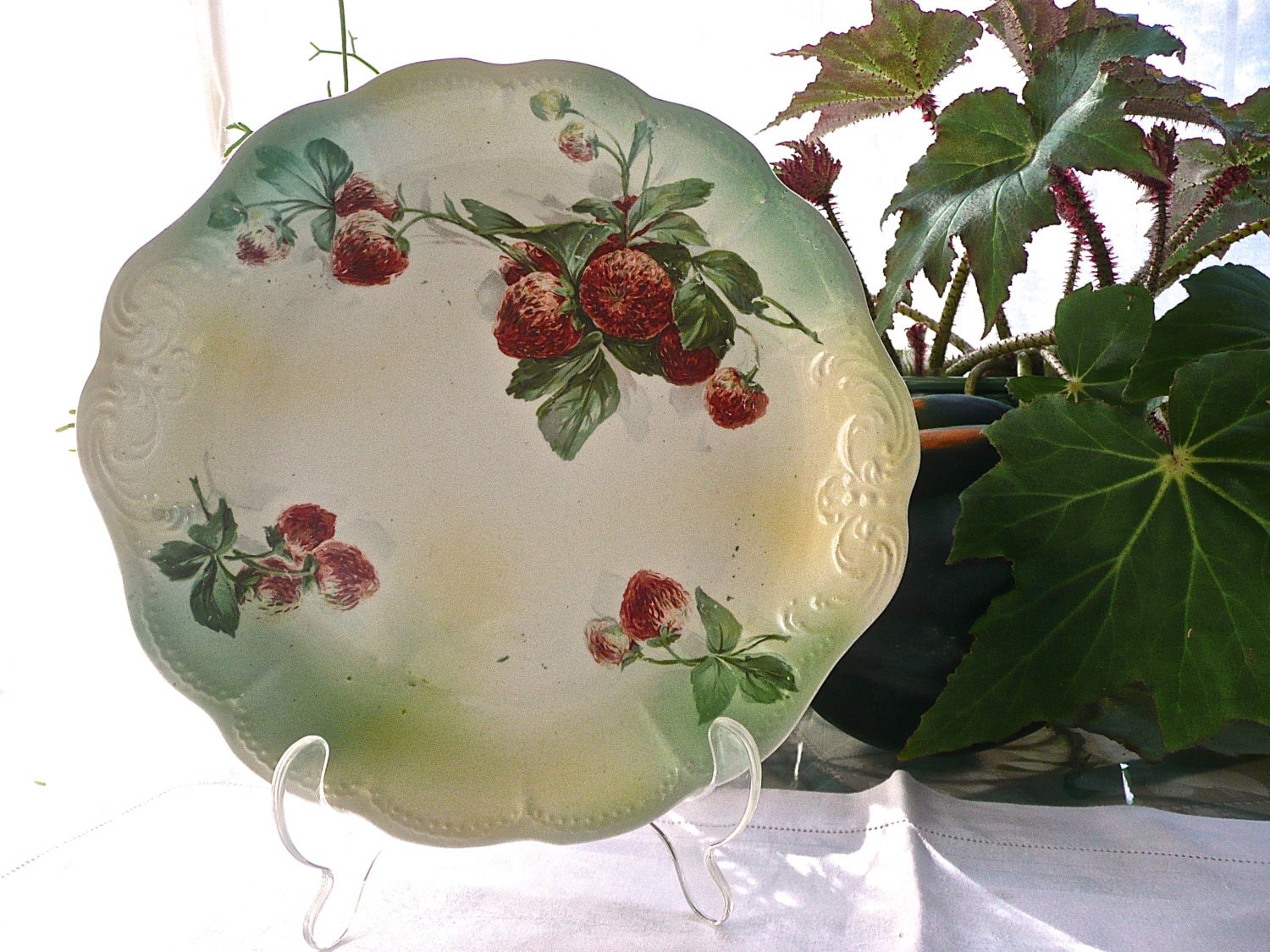 Antique Plate Strawberry Pattern Sevres Serving Dish