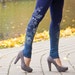 Autumn morning - navy blue leggings with greyish flower print