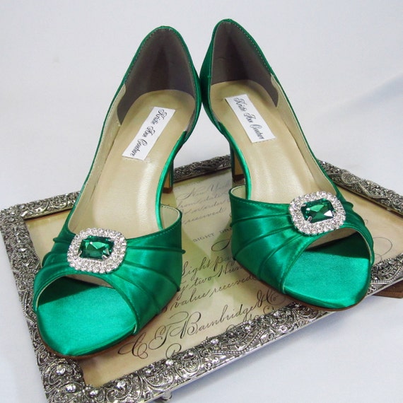 The Emerald Green Crown Jewel Evening Shoes by Kristie Ann Couture