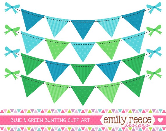 50% Off Sale - Bunting Banner Blue Green Polka Dot Stripe Cute Clip Art - Commercial Use - Scrapbooking Invitations Cards - Instant Download Il_570xn