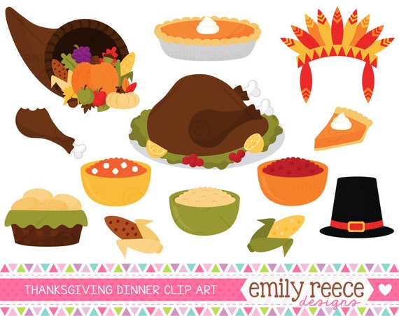 50% Off Sale - Thanksgiving Dinner Turkey Pumpkin Pie Cute Clip Art - Commercial Use - Scrapbooking Invitations Cards - Instant Download Il_570xn