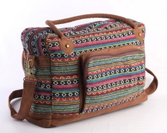 Multicolor Native American Large Weekender Bag, Hipster College Bag, Holiday Bag Navajo Tribal Print