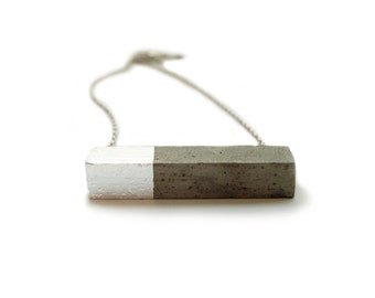 Concrete and Silver Rectangle Necklace - Cement Jewelry
