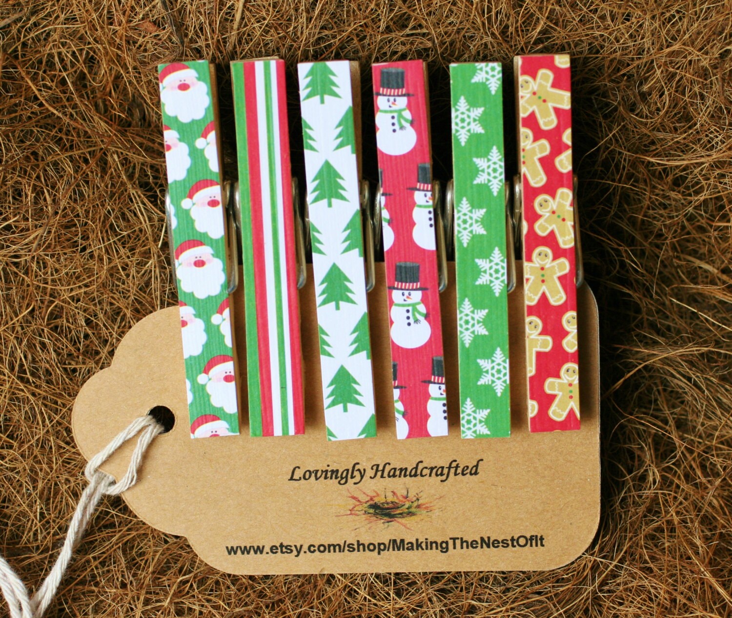 Christmas Magnet Clothespins, Standard Size, Set of 6