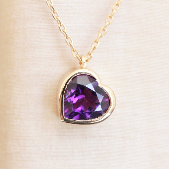 Amethyst Heart Charm Necklace Silver 925 Yellow by AliceMagnin