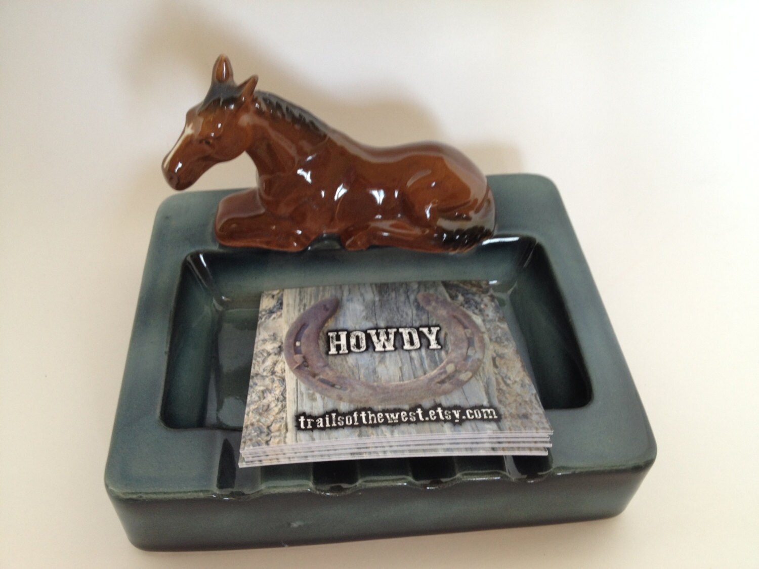 Vintage Horse Ashtray Ceramic Business Card by trailsofthewest