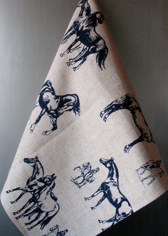 Linen Cotton Dish Towels Horse Tea Towels set of 2