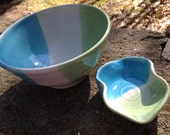 Aquatic Blue, White and Green Stoneware Bowl Set