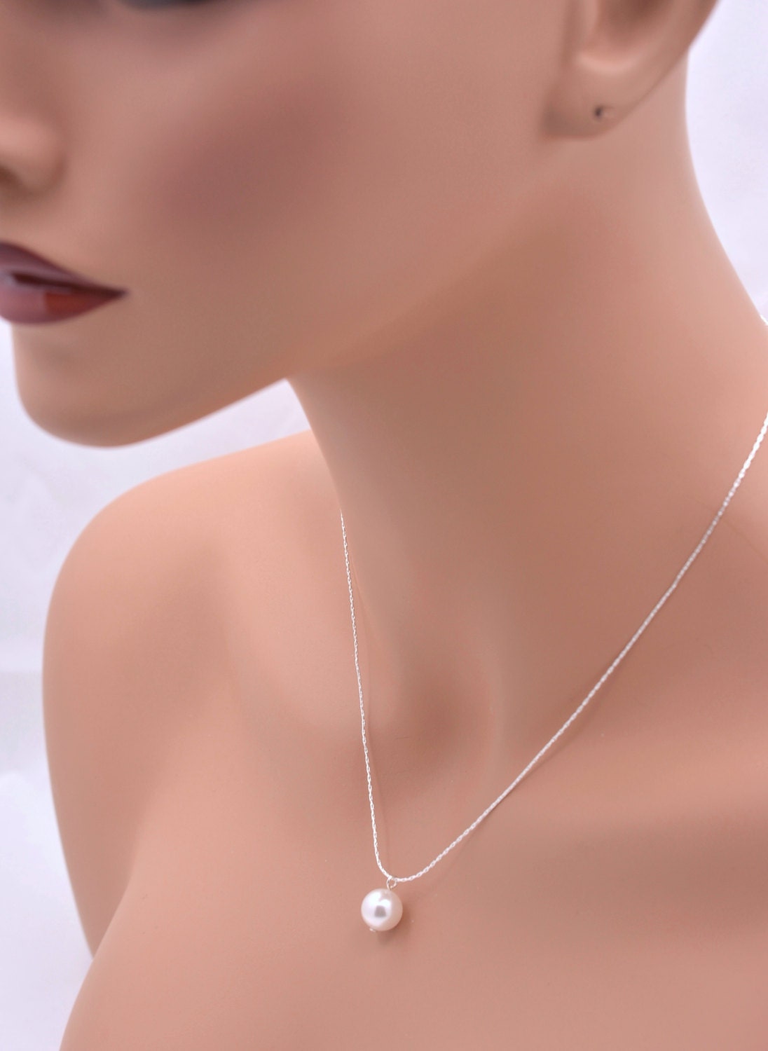 One Pearl Necklace Single Pearl Pendant Bridesmaid Pearl 3384